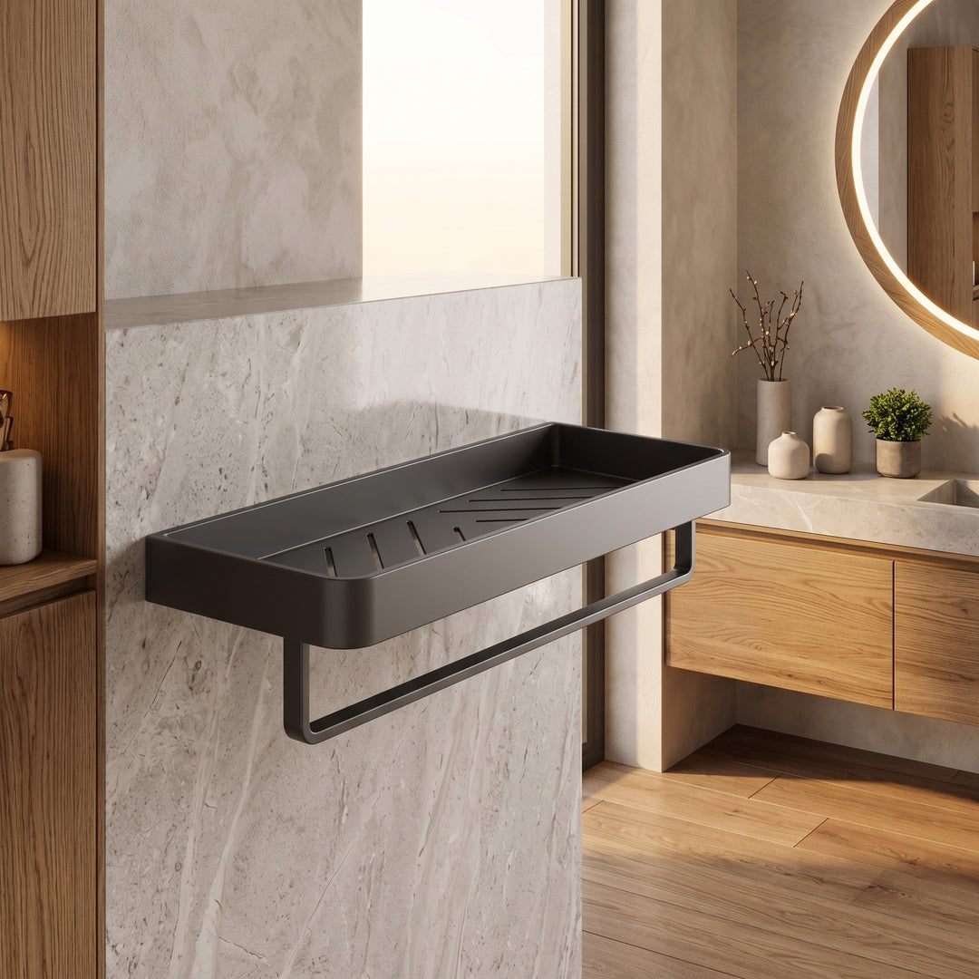 Wall-Mounted Bathroom Shelf Set - Rectangular with Towel Bar