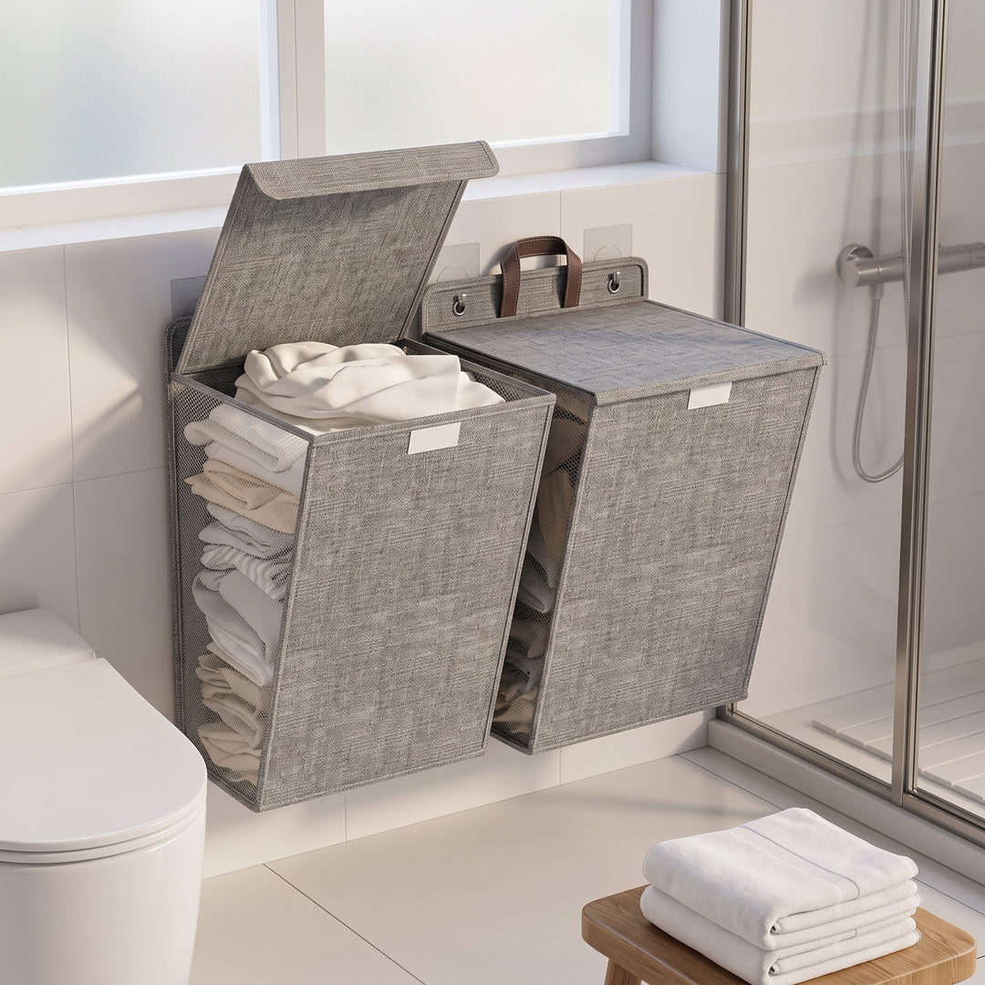 Wall Mounted Laundry Hamper - Hanging Foldable Laundry Basket with Lid
