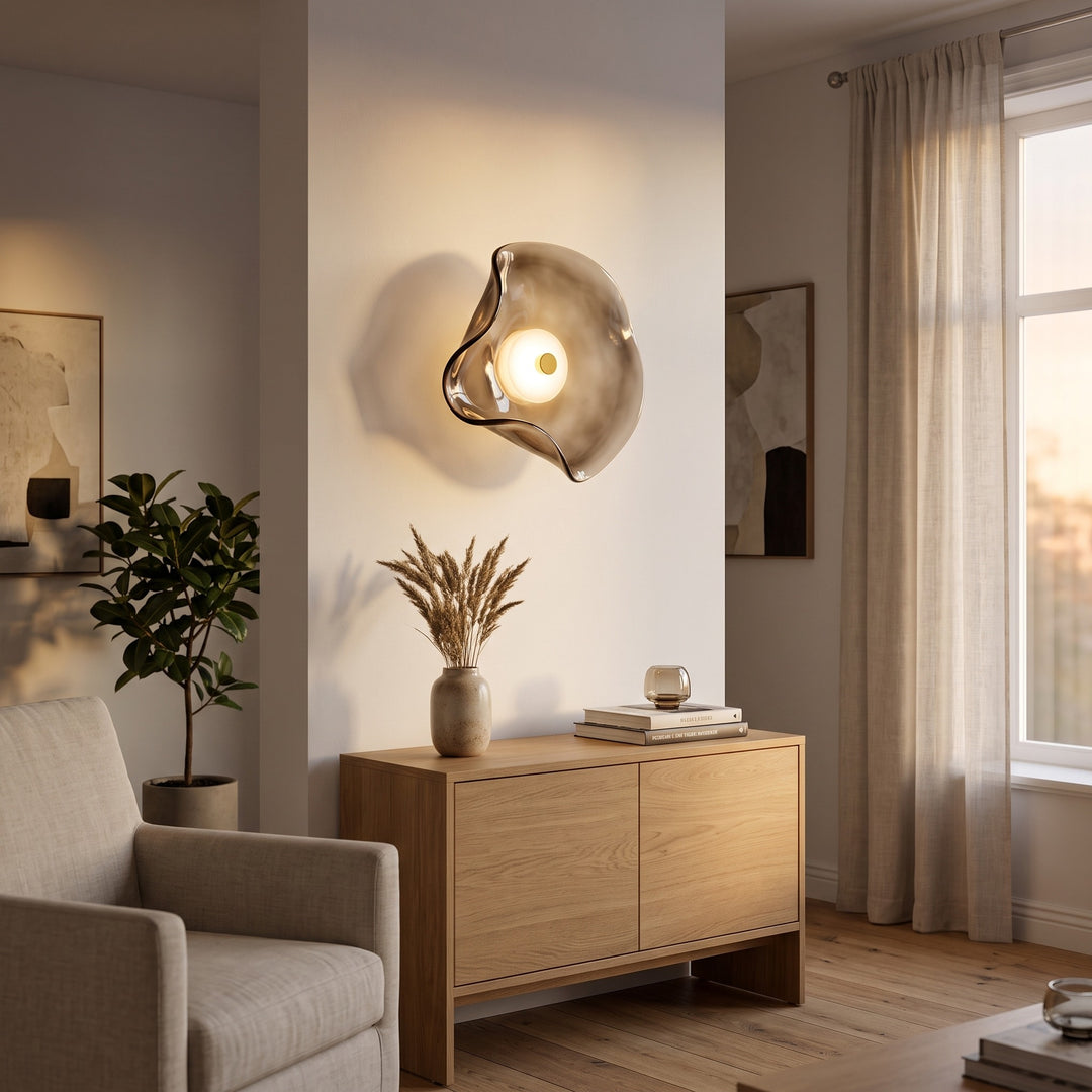 Wall Mounted Sconce Lamp - Curved Disc Shade with Central Globe