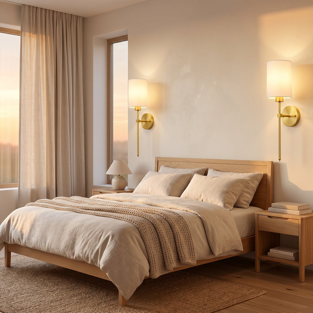 Wall Mounted Sconce Lamp - Cylindrical Shade with Slim Stem