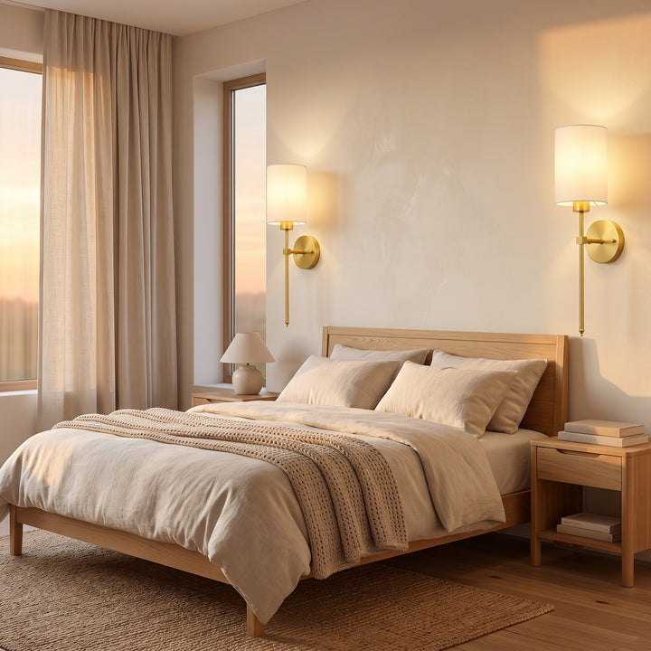 Wall Mounted Sconce Lamp - Cylindrical Shade with Slim Stem