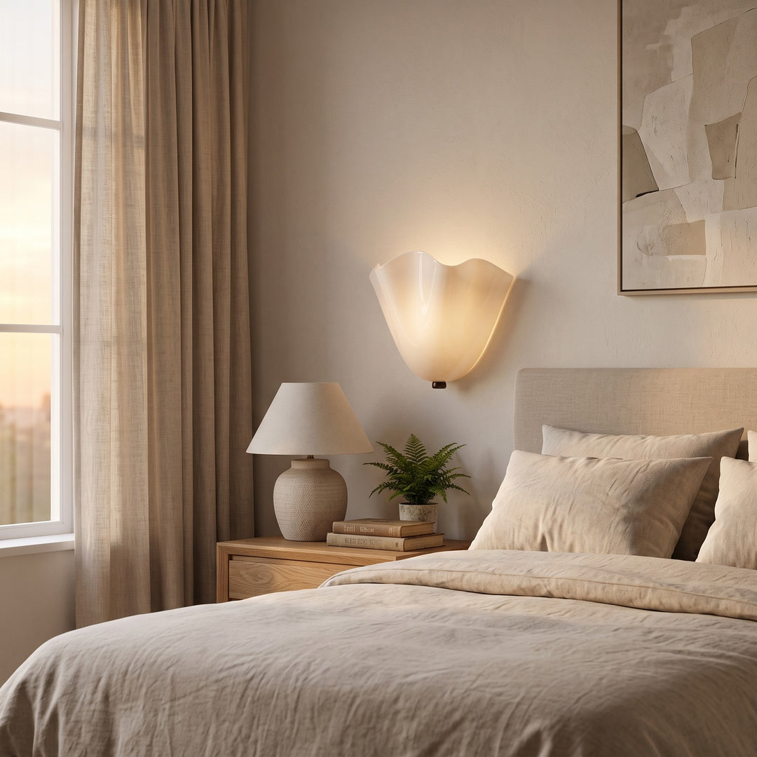 Wall Mounted Sconce Lamp - Draped Shade with Wavy Rim