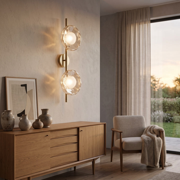 Wall Mounted Sconce Lamp - Dual Disc Shade on Vertical Stem