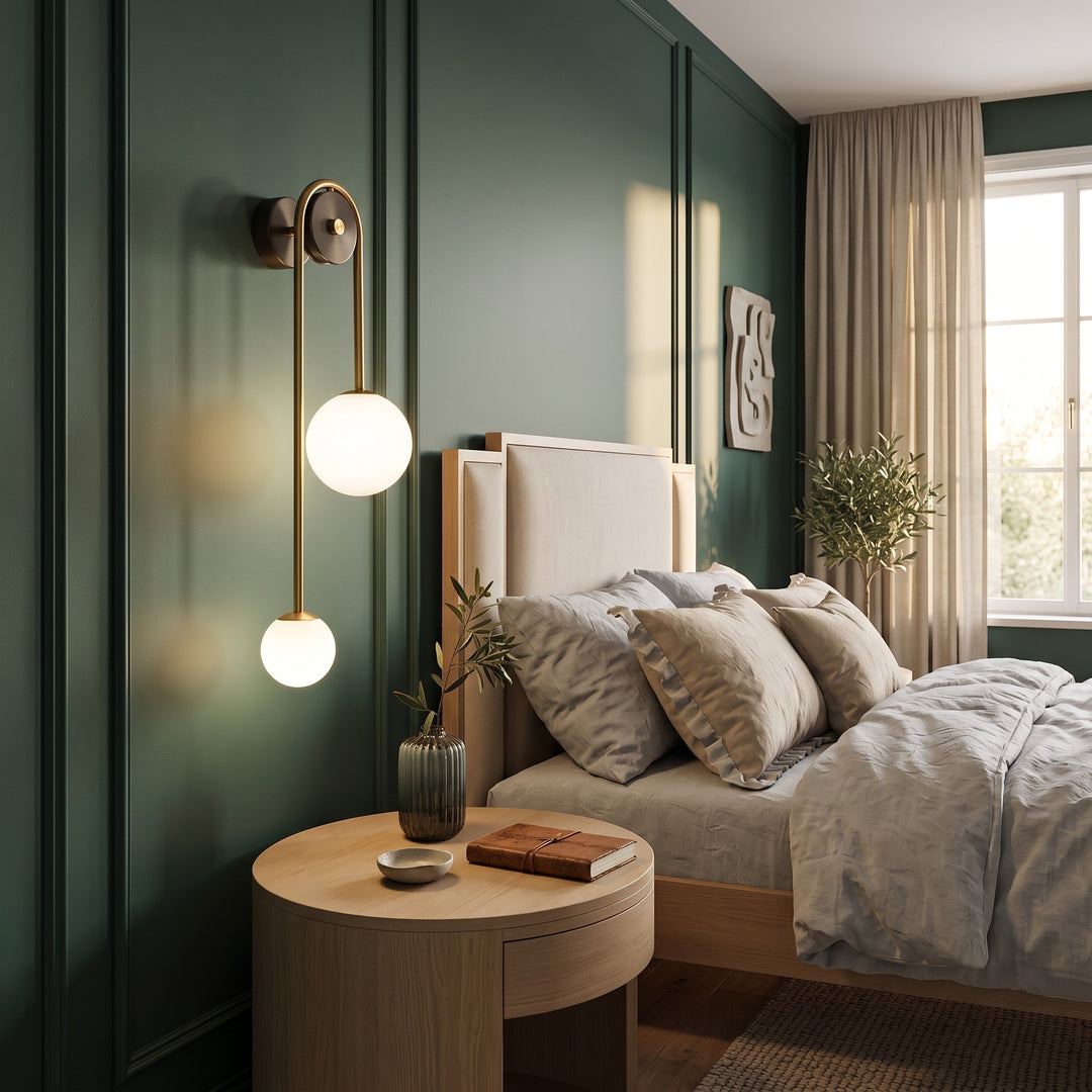 Wall Mounted Sconce Lamp - Dual Globe on Curved Arm