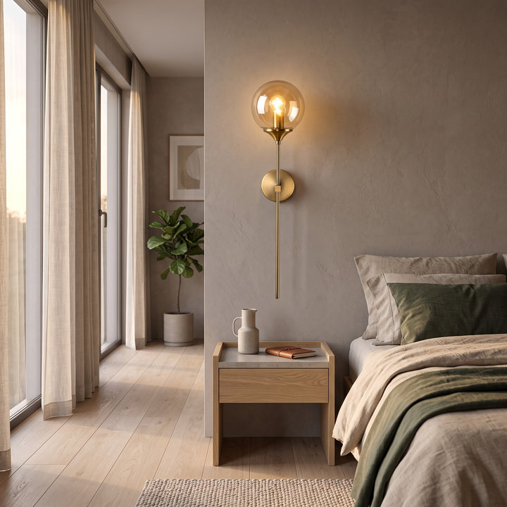 Wall Mounted Sconce Lamp - Globe Shade on Slim Stem