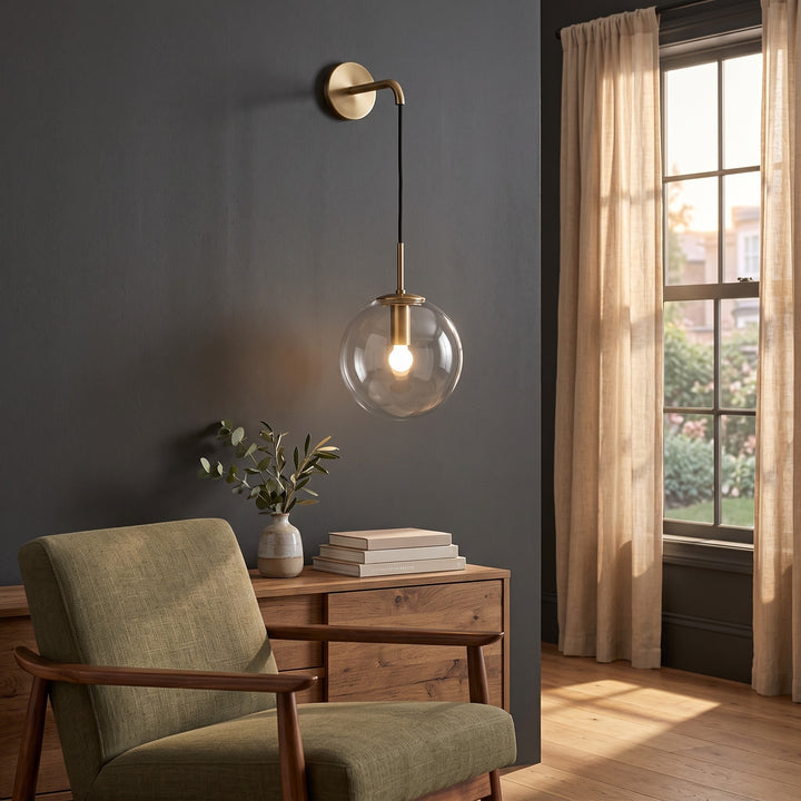 Wall Mounted Sconce Lamp - Hanging Globe on Cord Drop