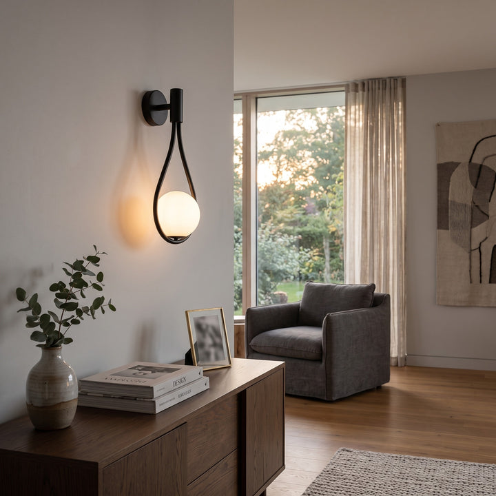 Wall Mounted Sconce Lamp - Single Globe in Teardrop Loop