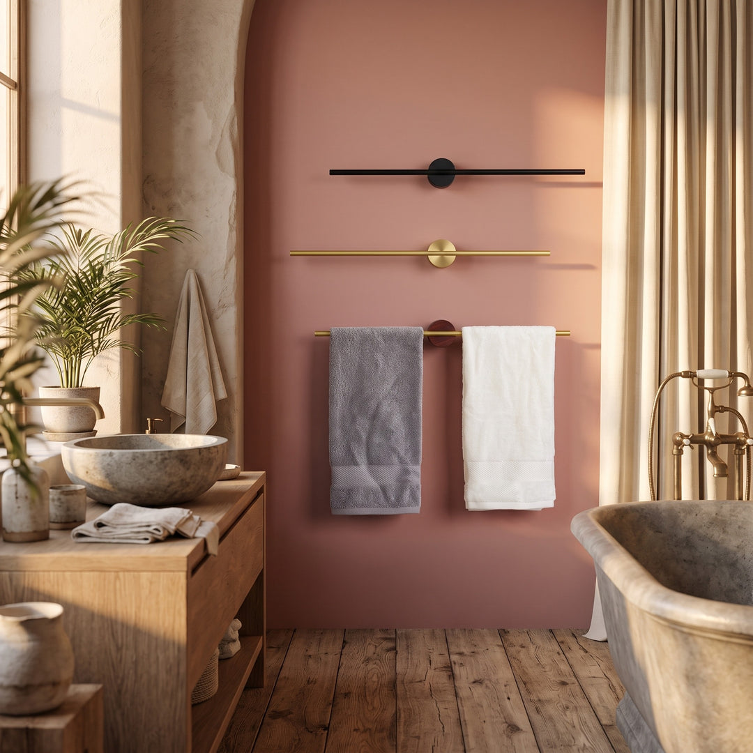 Wall-Mounted Towel Bar - Horizontal Mounting Bar with Round Base