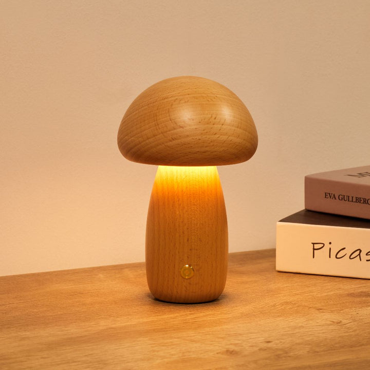 Wooden Mushroom Lamp | Cordless Rechargeable Bedside Lamp