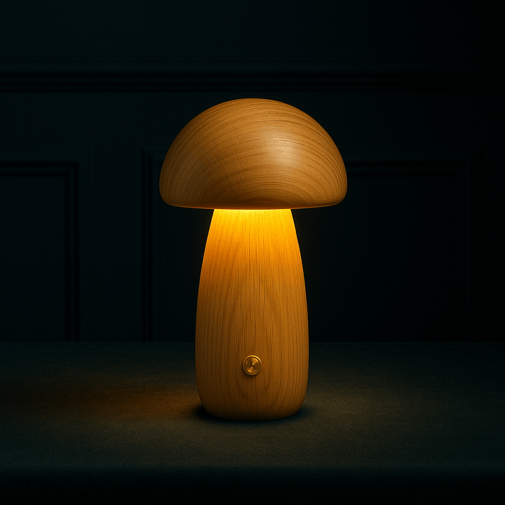 Wooden Mushroom Lamp | Cordless Rechargeable Bedside Lamp