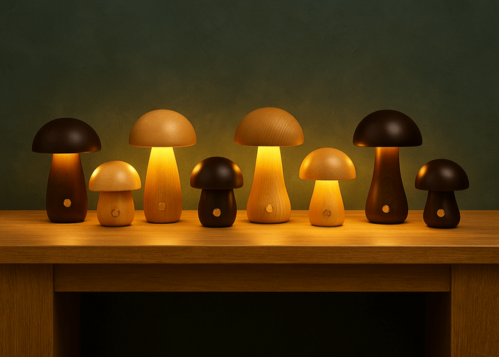 Wooden Mushroom Lamp | Cordless Rechargeable Bedside Lamp