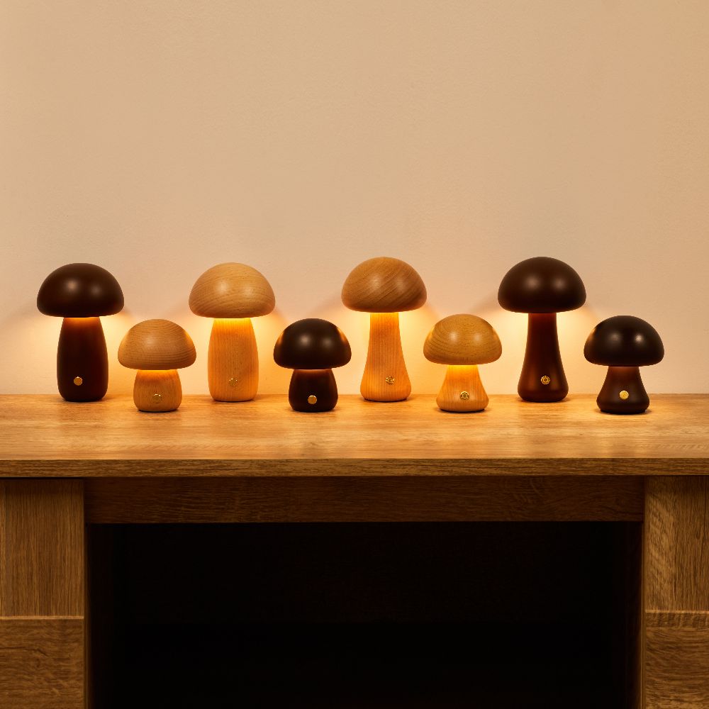Wooden Mushroom Lamp | Cordless Rechargeable Bedside Lamp