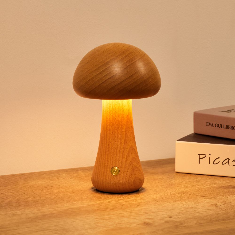Wooden Mushroom Lamp | Cordless Rechargeable Bedside Lamp