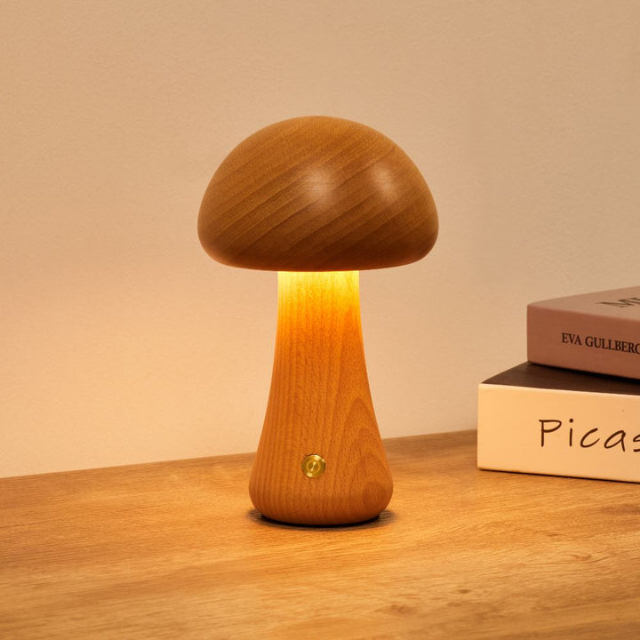 Wooden Mushroom Lamp | Cordless Rechargeable Bedside Lamp