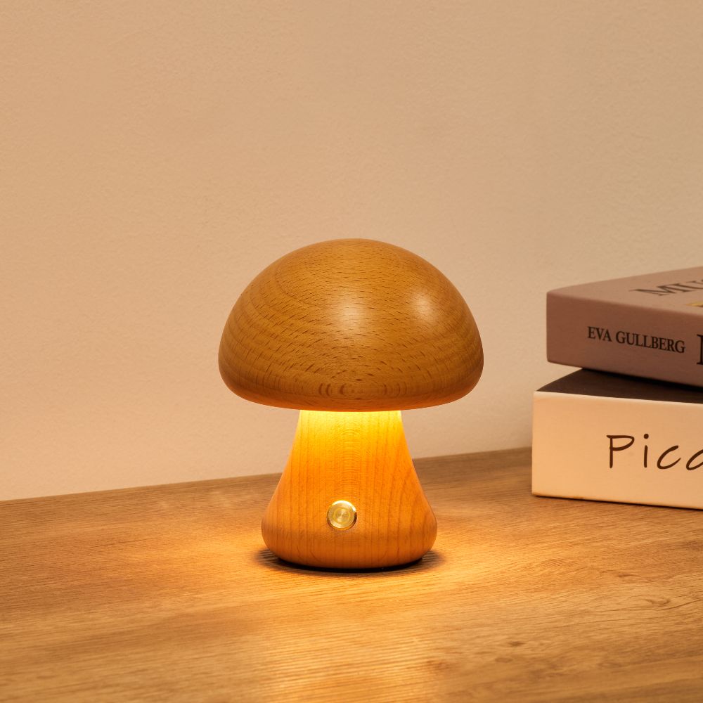 Wooden Mushroom Lamp | Cordless Rechargeable Bedside Lamp